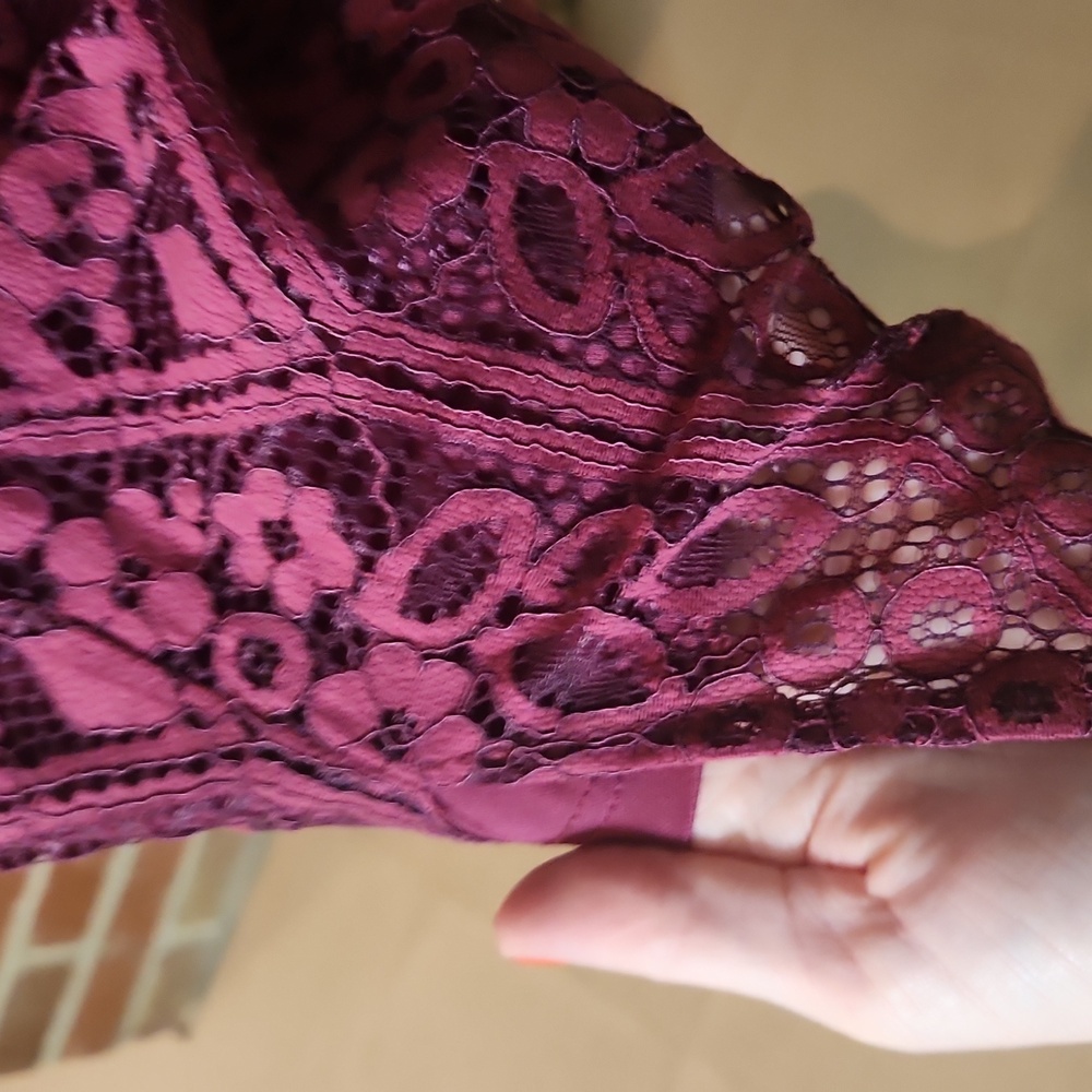Lulu's Burgundy Lace Cut Out Dress, Size Small - Picture 4 of 8
